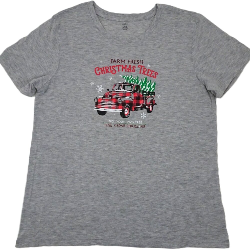 NWoT Women's Christmas t-shirt Large 1950s Chevy Truck Tree Farm Picking Tree L